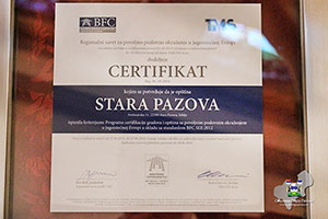  Certifikat za povoljno poslovno okruženje za region jugoistočne Evrope Opštini Stara Pazova